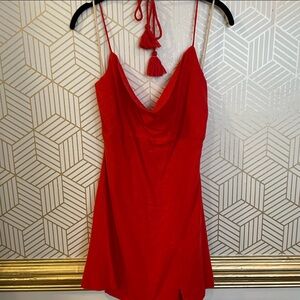 Free-people bright red summer halter dress